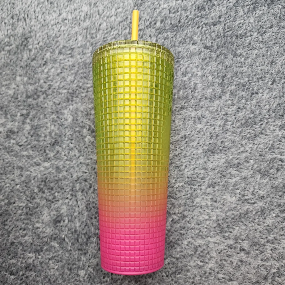 Starbucks Tumbler Cup Pink and Yellow Grid Textured Design Venti